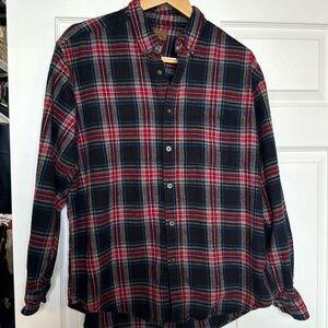 Faded glory flannel plaid shirt black red white Large